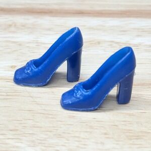 Barbie Blue Horsebit Chunky Square Toed High Heel Pumps Doll Dress Shoes Vintage